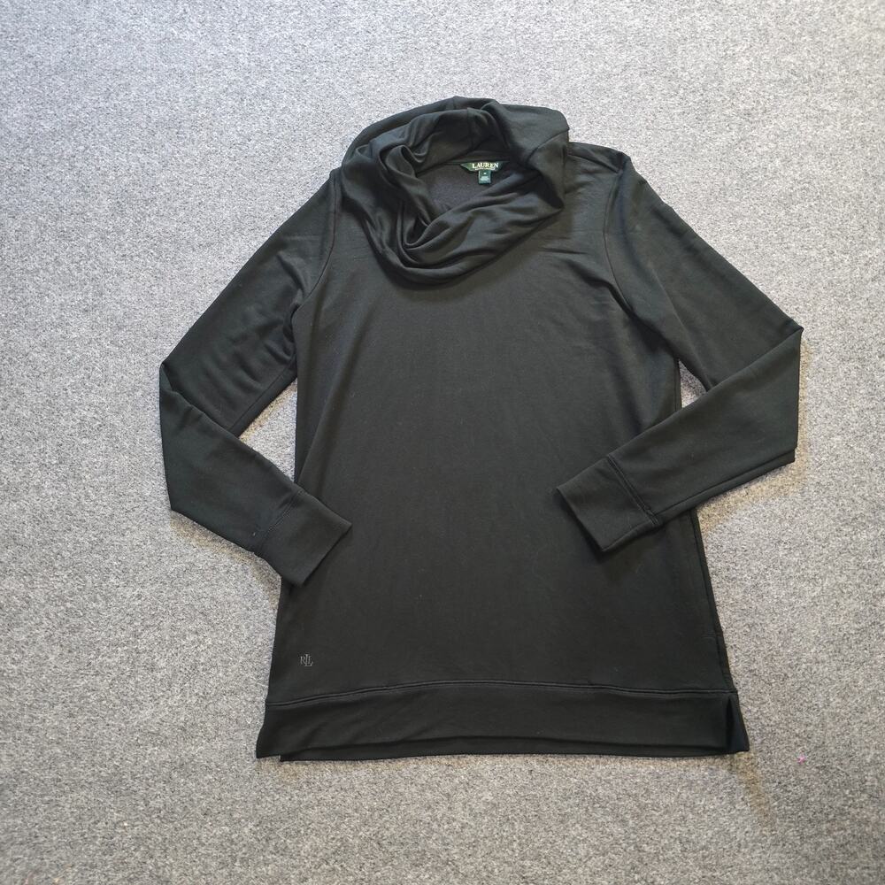 Lauren Ralph Lauren Top Womens Medium Black Cowl Neck Long Sleeve Soft Casual